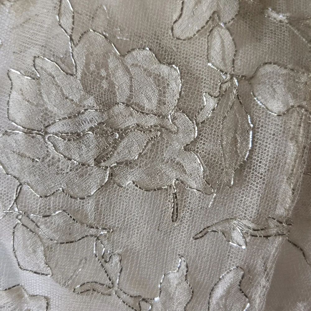 Vintage Ivory + Silver Floral Lace Scarf, Party, Bridal, Wrap